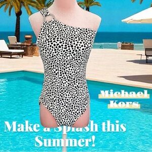 NWT Michael Kors Chain Ring One Shoulder One Piece Swimsuit Animal Print Dot 10